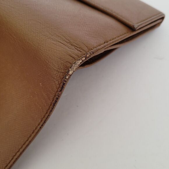 PRADA Leather Logo Wallet Small Bifold Brown Saffiano Compact Card Bill Coin - Picture 13 of 16